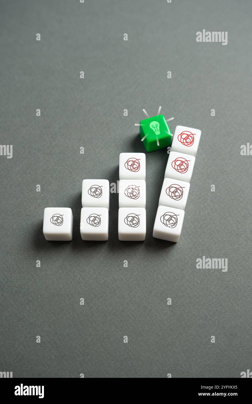 Lösen von angesammelten Problemen. Die Dinge in Ordnung bringen. Bedenken und Ängste beseitigen, Komplexe und Unsicherheiten unterdrücken. Psychologie und Selbstanalyse. Stockfoto