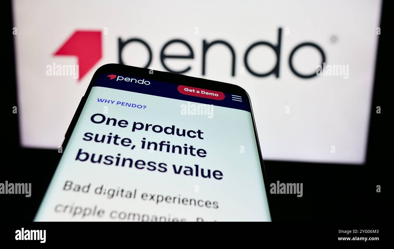 Deutschland. Juli 2024. In dieser Abbildung ist ein Smartphone mit der Website des US-Softwareunternehmens Pendo.io Inc. Vor dem Geschäftslogo zu sehen. (Foto von Timon Schneider/SOPA Images/SIPA USA) *** ausschließlich für redaktionelle Nachrichten *** Credit: SIPA USA/Alamy Live News Stockfoto