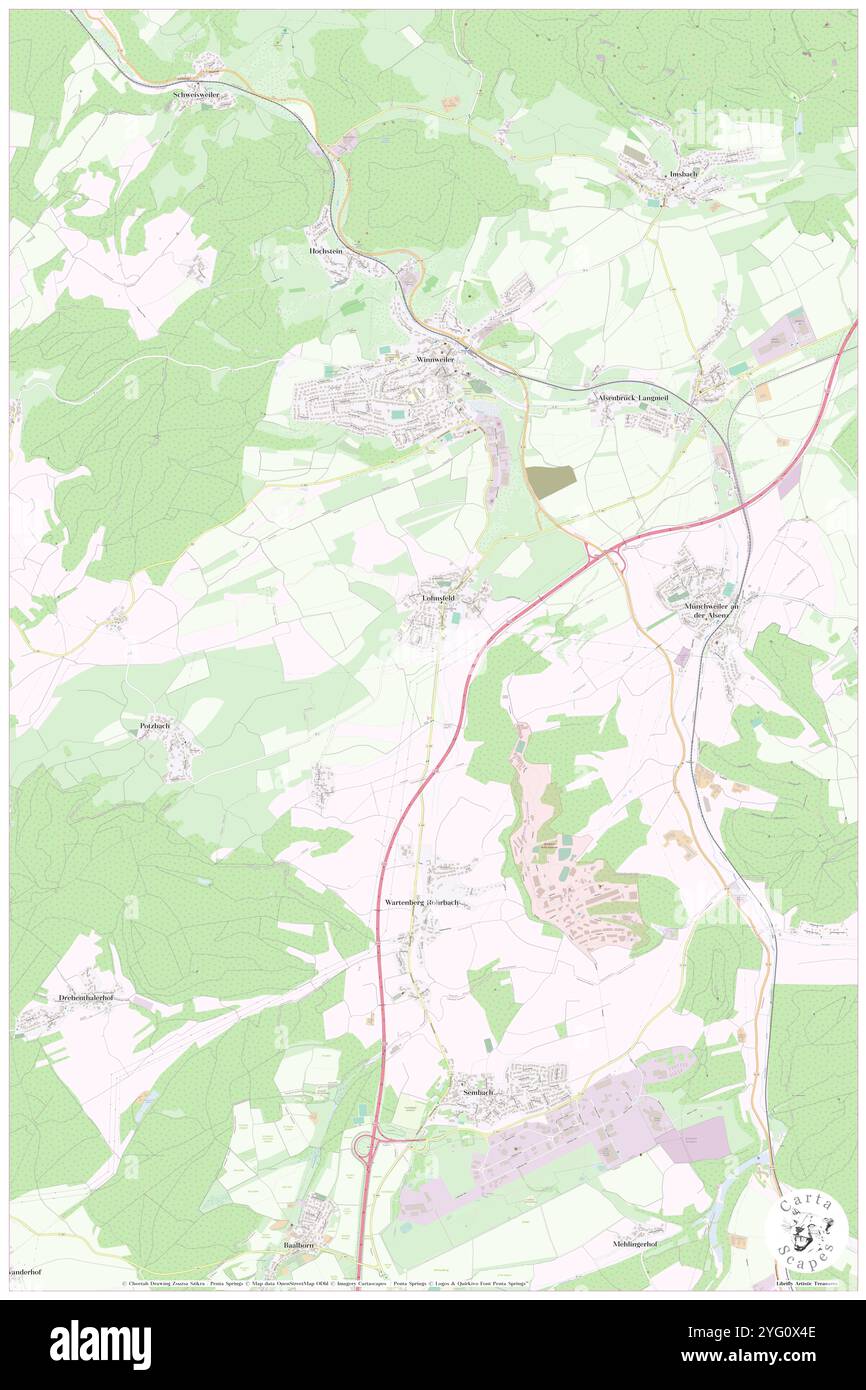 Lohnsfeld, DE, Deutschland, Rheinland-Pfalz, N 49 32' 59''', N 7 50' 59''', Karte, Karte, Kartenausgabe 2024. Erkunden Sie Cartascapes, eine Karte, die die vielfältigen Landschaften, Kulturen und Ökosysteme der Erde enthüllt. Reisen Sie durch Zeit und Raum und entdecken Sie die Verflechtungen der Vergangenheit, Gegenwart und Zukunft unseres Planeten. Stockfoto