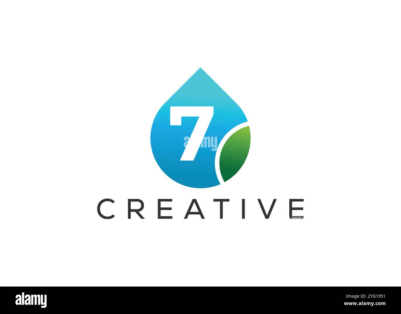 Kreatives und innovatives „Nummer sieben“-Design mit „Drop Leaf“-Logo. ECO Drop-Logo Stock Vektor
