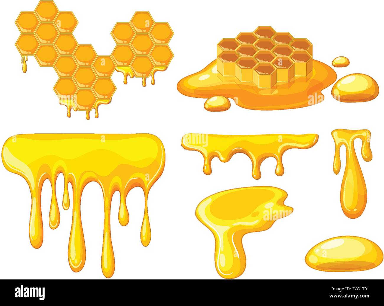 Vektorkunst von Waben und tropfendem Honig Stock Vektor