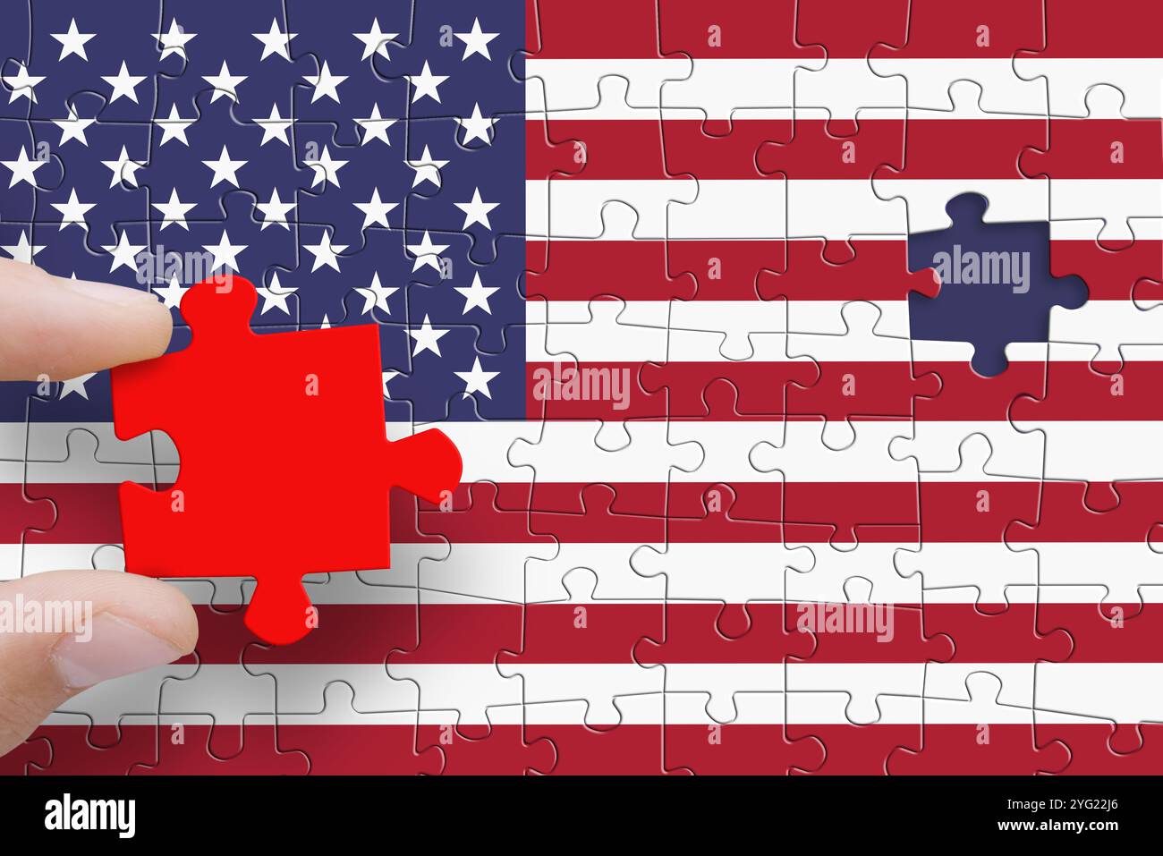 Puzzle aus US-amerikanischer Flagge. Republikaner gewinnen Wahlen Stockfoto