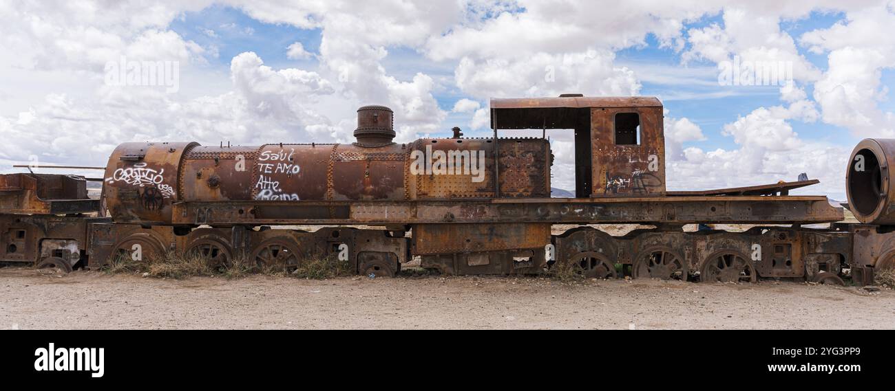 Uyuni Eisenbahnfriedhof, Uyuni, Bolivien, Südamerika Stockfoto