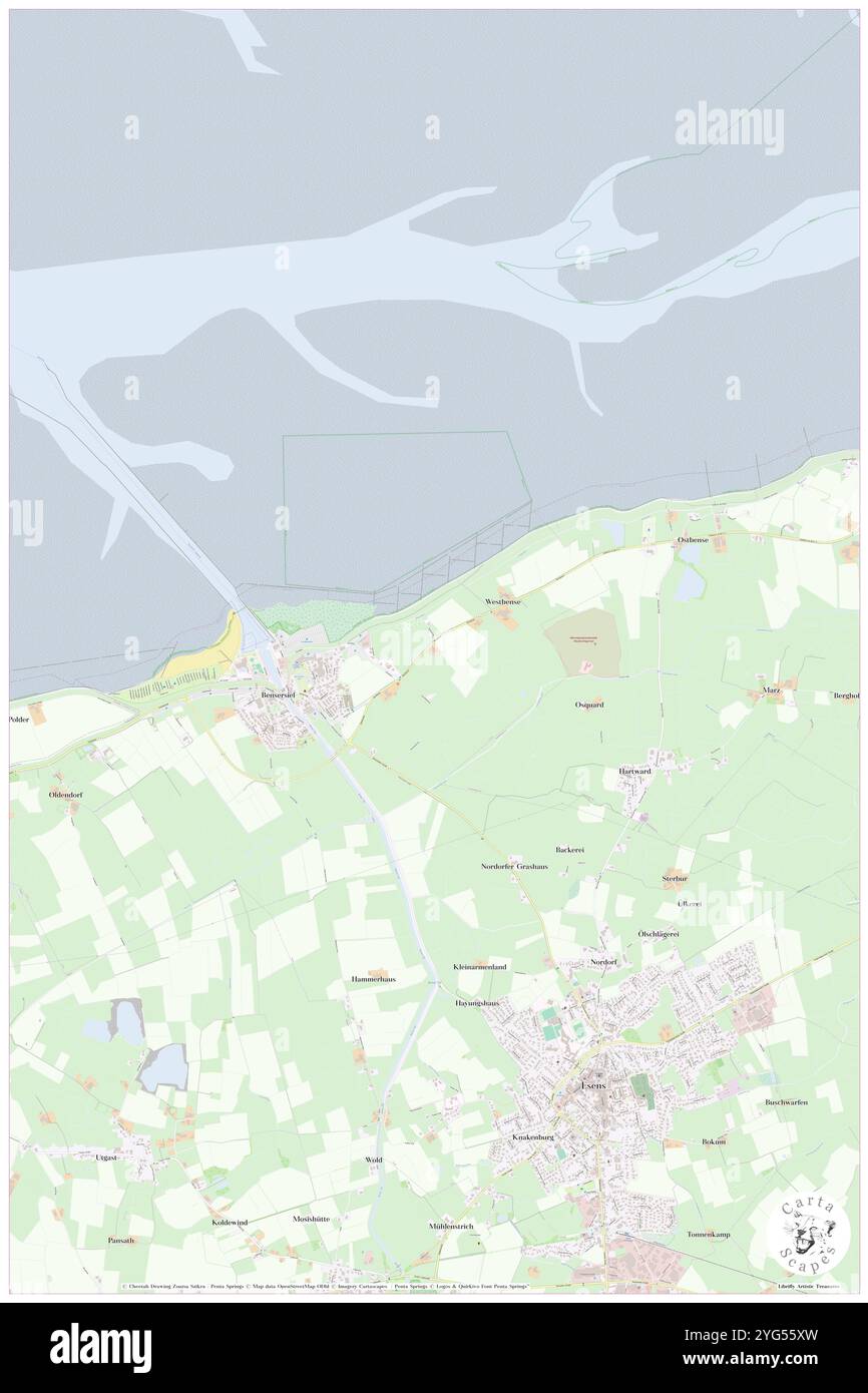 Westbense, DE, Deutschland, Niedersachsen, N 53 40' 38''', N 7 35' 34''', Karte, Cartascapes Map, veröffentlicht 2024. Erkunden Sie Cartascapes, eine Karte, die die vielfältigen Landschaften, Kulturen und Ökosysteme der Erde enthüllt. Reisen Sie durch Zeit und Raum und entdecken Sie die Verflechtungen der Vergangenheit, Gegenwart und Zukunft unseres Planeten. Stockfoto