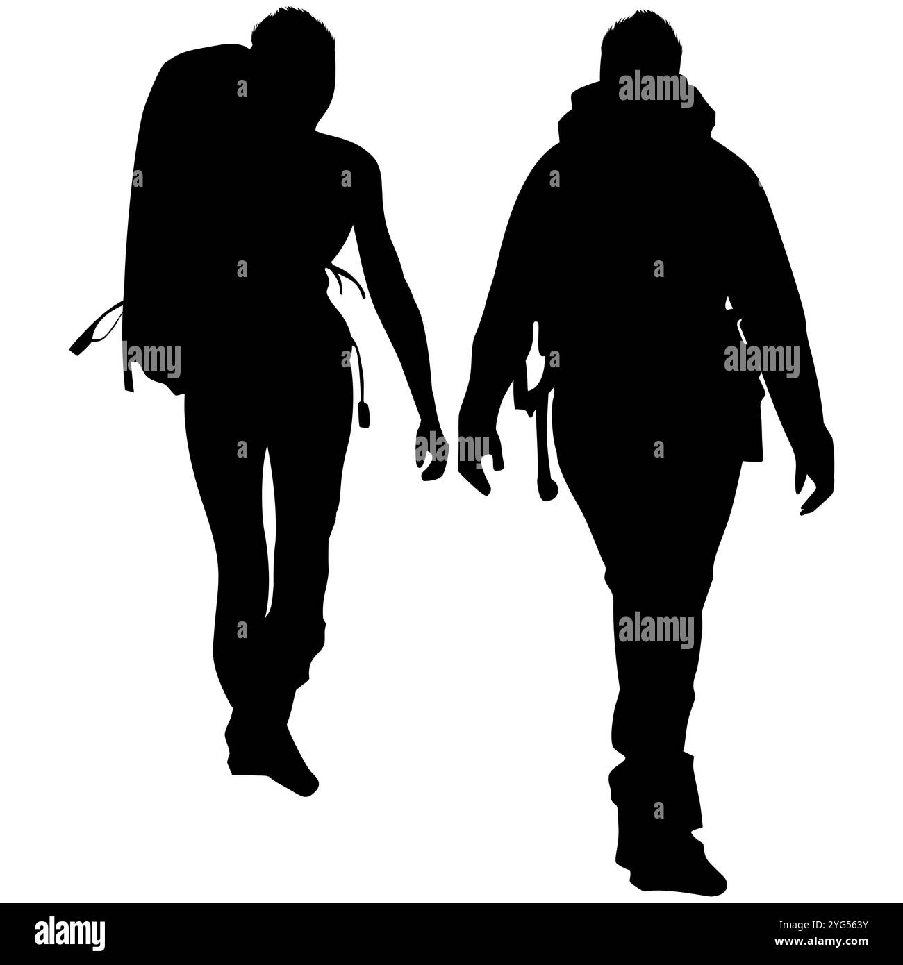 Silhouette zweier Bergsteiger. Perfekt für Aufkleber, Symbole, Werbung Stockfoto