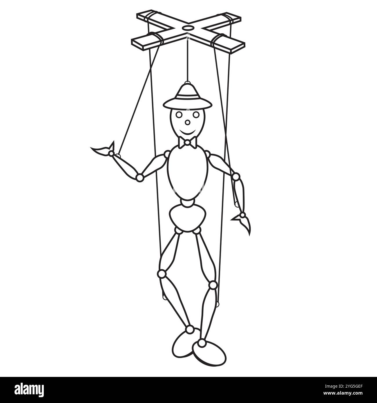 Schwarz-weiß Cartoon Holzpuppe Vektor flache Designs, ideal für Malseiten, isoliert auf weißem Hintergrund Stock Vektor