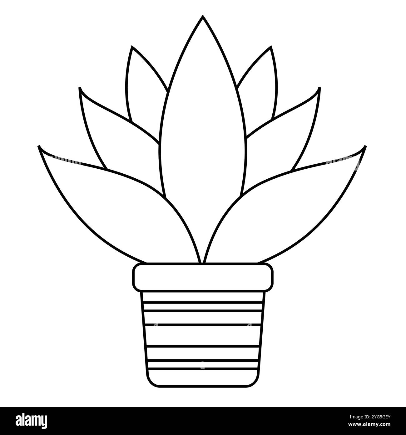 Schwarz-weiße Zimmerpflanze in einem Blumentopf Vektor flache Designs, ideal für Ausmalseiten, isoliert auf weißem Hintergrund Stock Vektor
