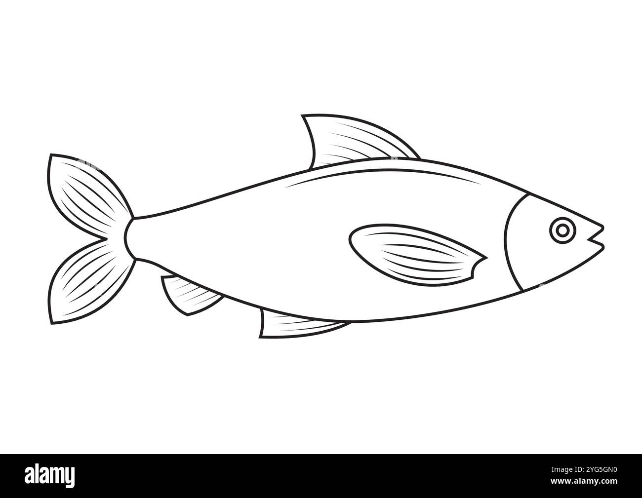 Schwarz-weiß Cartoon Fisch Vektor flache Designs Malseiten isoliert auf weißem Hintergrund Stock Vektor