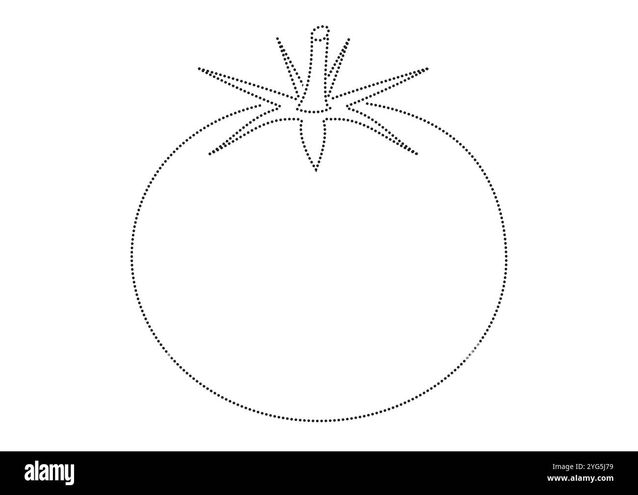 Schwarz-weiße gepunktete Tomate, ideal für verschiedene Aktivitäten, Vektor-flaches Design. Ausmalseite von gepunkteten Tomaten Stock Vektor