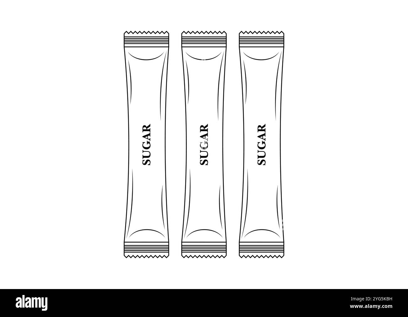 Schwarzes und weißes Papier brauner Zuckerstab für Kaffee Vektor flache Design isoliert auf weißem Hintergrund Stock Vektor