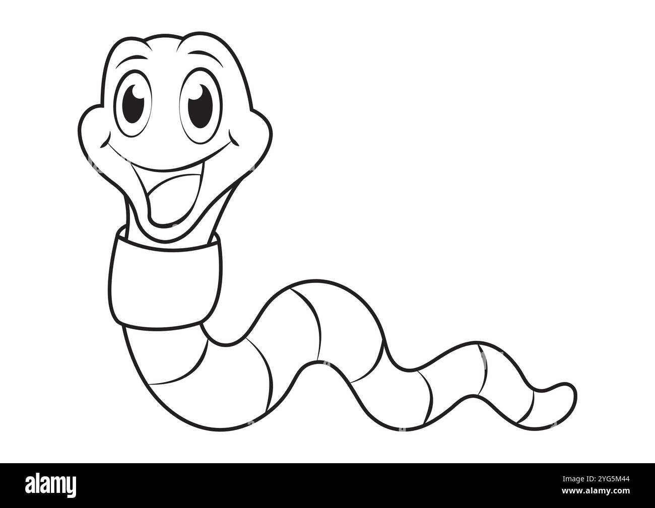 Schwarzes und weißes Wurmvektor-Flachdesign. Ausmalseite des Zeichentrickwurms isoliert auf weißem Hintergrund Stock Vektor