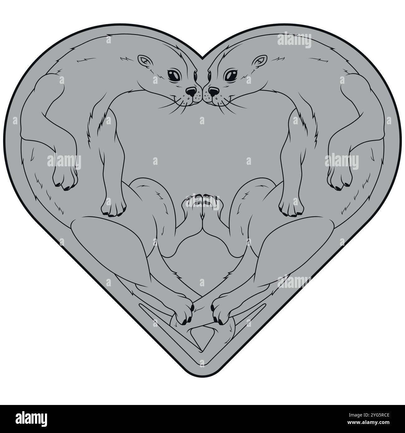 Ein paar Otter in Herzform, Valentinstag-Symbol mit Tieren, Liebe zur Natur mit Meeressäugern Stock Vektor