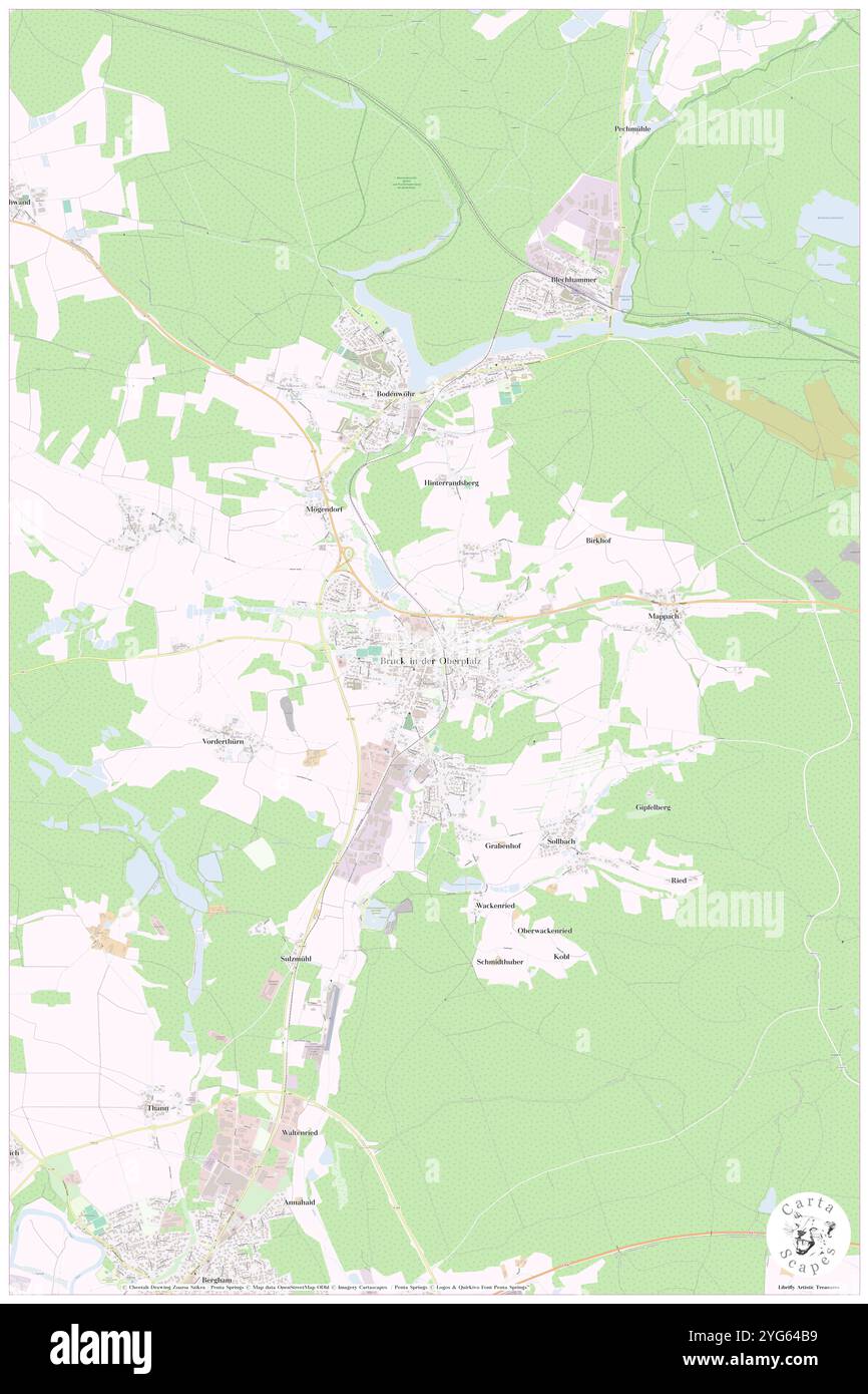 Bruck i.d.OP., Markt, Oberpfalz, DE, Deutschland, Bavaria, N 49 15' 1''', N 12 18' 32''', Karte, Cartascapes Map veröffentlicht 2024. Erkunden Sie Cartascapes, eine Karte, die die vielfältigen Landschaften, Kulturen und Ökosysteme der Erde enthüllt. Reisen Sie durch Zeit und Raum und entdecken Sie die Verflechtungen der Vergangenheit, Gegenwart und Zukunft unseres Planeten. Stockfoto