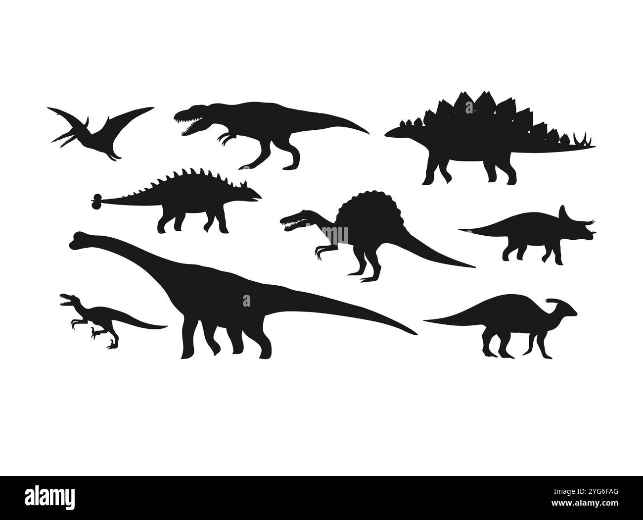 Vektorsatz der flachen Hand gezeichneten Dinosaurier Silhouette isoliert auf weißem Hintergrund Stock Vektor