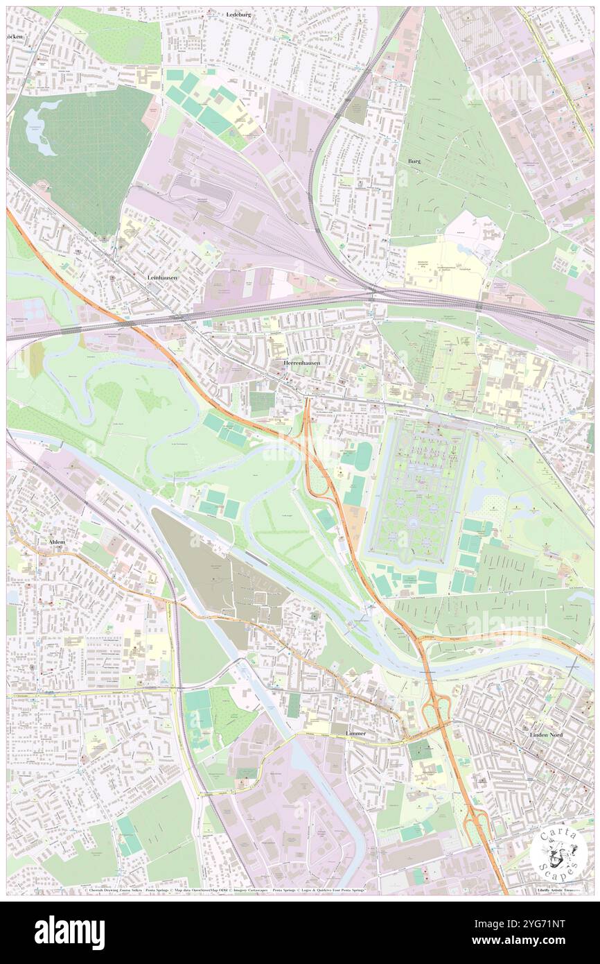 Herrenhausen, Deutschland, Niedersachsen, N 52 23' 30''', N 9 41' 49''', Karte, Cartascapes Map veröffentlicht 2024. Erkunden Sie Cartascapes, eine Karte, die die vielfältigen Landschaften, Kulturen und Ökosysteme der Erde enthüllt. Reisen Sie durch Zeit und Raum und entdecken Sie die Verflechtungen der Vergangenheit, Gegenwart und Zukunft unseres Planeten. Stockfoto