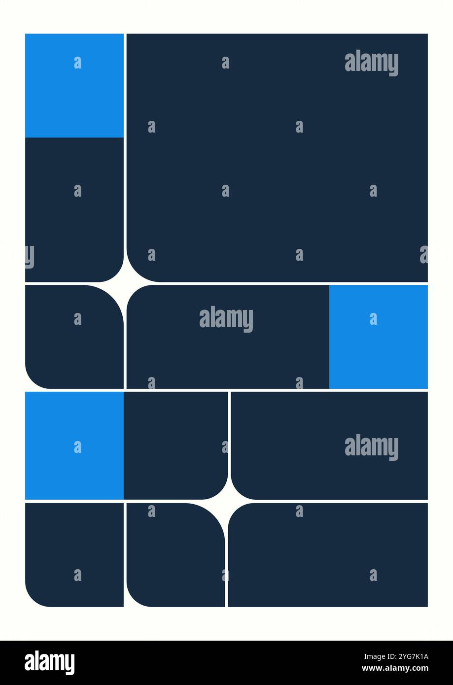 Modernes Poster mit geometrischen Formen in Schwarz-Blau. Abstrakte Boho-Wanddekoration. Flacher Kunstdruck in der Mitte des Jahrhunderts. Vektor-Illustration ästhetisches Design für Wandkunst, DE Stock Vektor
