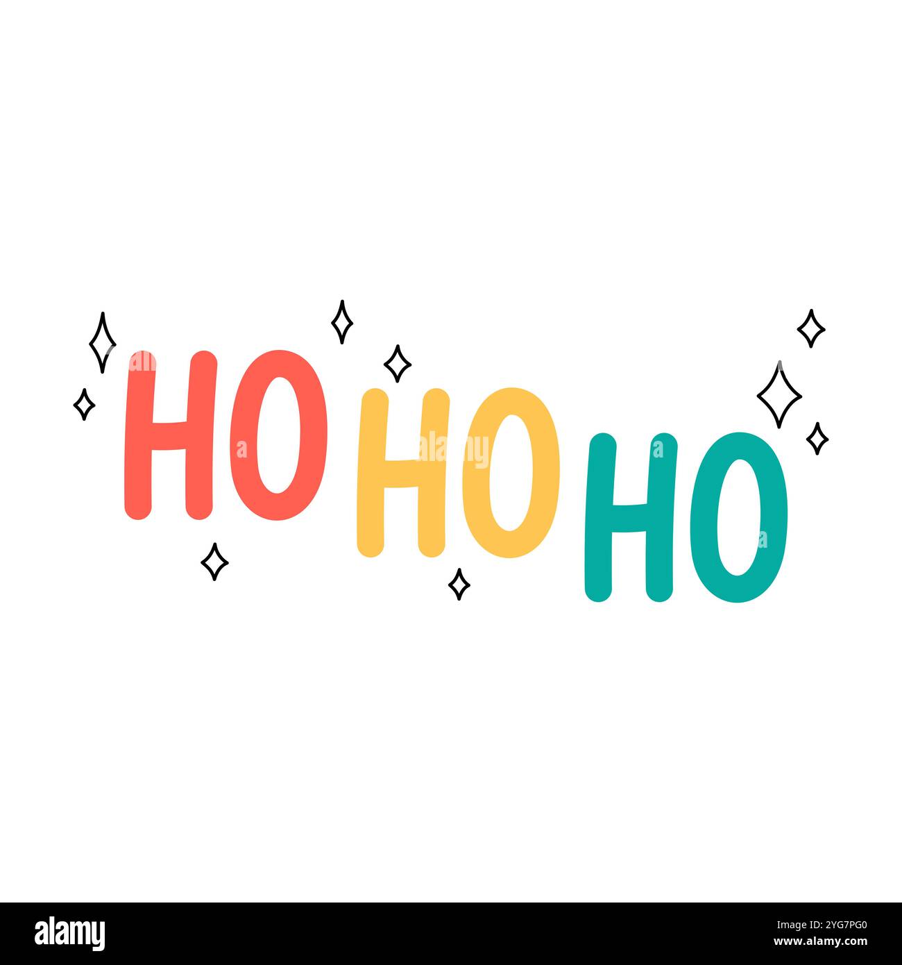 Ho ho ho Wörter. Weihnachtsmann-Phrase. Handgezeichneter Schriftzug. Niedliche Weihnachtsvektor-Illustration mit Kritzelementen Stock Vektor
