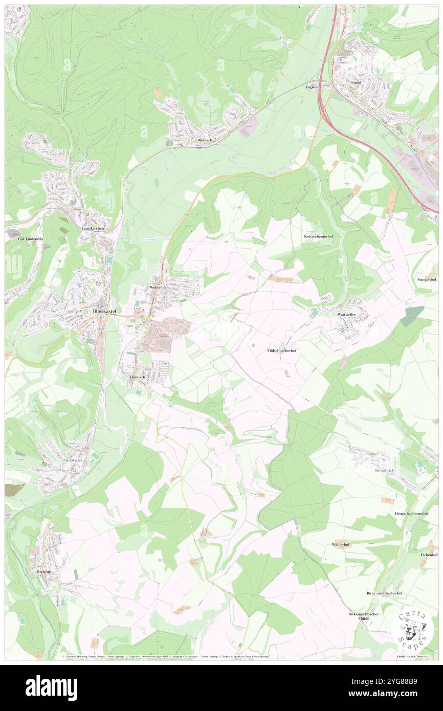 Webenheim, DE, Deutschland, Saarland, N 49 14' 27''', N 7 16' 19''', Karte, Cartascapes Map, veröffentlicht 2024. Erkunden Sie Cartascapes, eine Karte, die die vielfältigen Landschaften, Kulturen und Ökosysteme der Erde enthüllt. Reisen Sie durch Zeit und Raum und entdecken Sie die Verflechtungen der Vergangenheit, Gegenwart und Zukunft unseres Planeten. Stockfoto