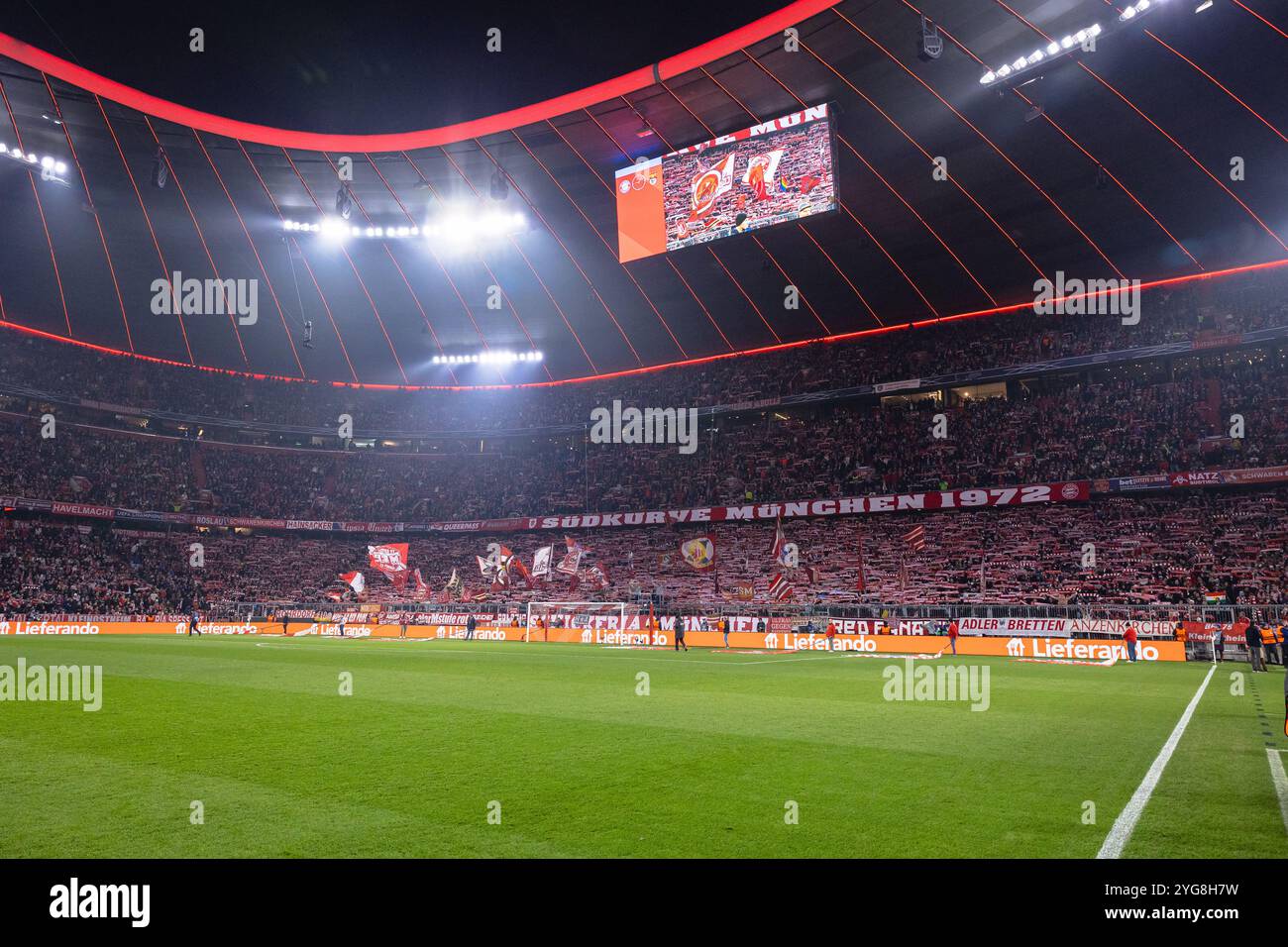 München, Deutschland. November 2024. München, 06. November 2024: Fans des FC Bayern München beim UEFA Champions League-Spiel zwischen dem FC Bayern München und Benfica Lissabon in der Allianz Arena in München. Philipp Kresnik (Philipp Kresnik/SPP) Credit: SPP Sport Press Photo. /Alamy Live News Stockfoto