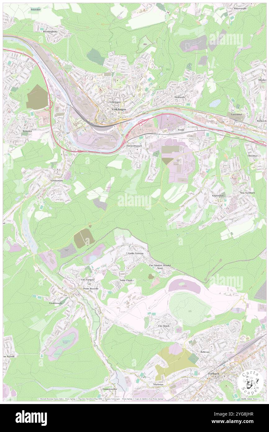 Klarenthal, Deutschland, Saarland, N 49 13' 48''', N 6 53' 40''', Karte, Kartenausgabe 2024. Erkunden Sie Cartascapes, eine Karte, die die vielfältigen Landschaften, Kulturen und Ökosysteme der Erde enthüllt. Reisen Sie durch Zeit und Raum und entdecken Sie die Verflechtungen der Vergangenheit, Gegenwart und Zukunft unseres Planeten. Stockfoto