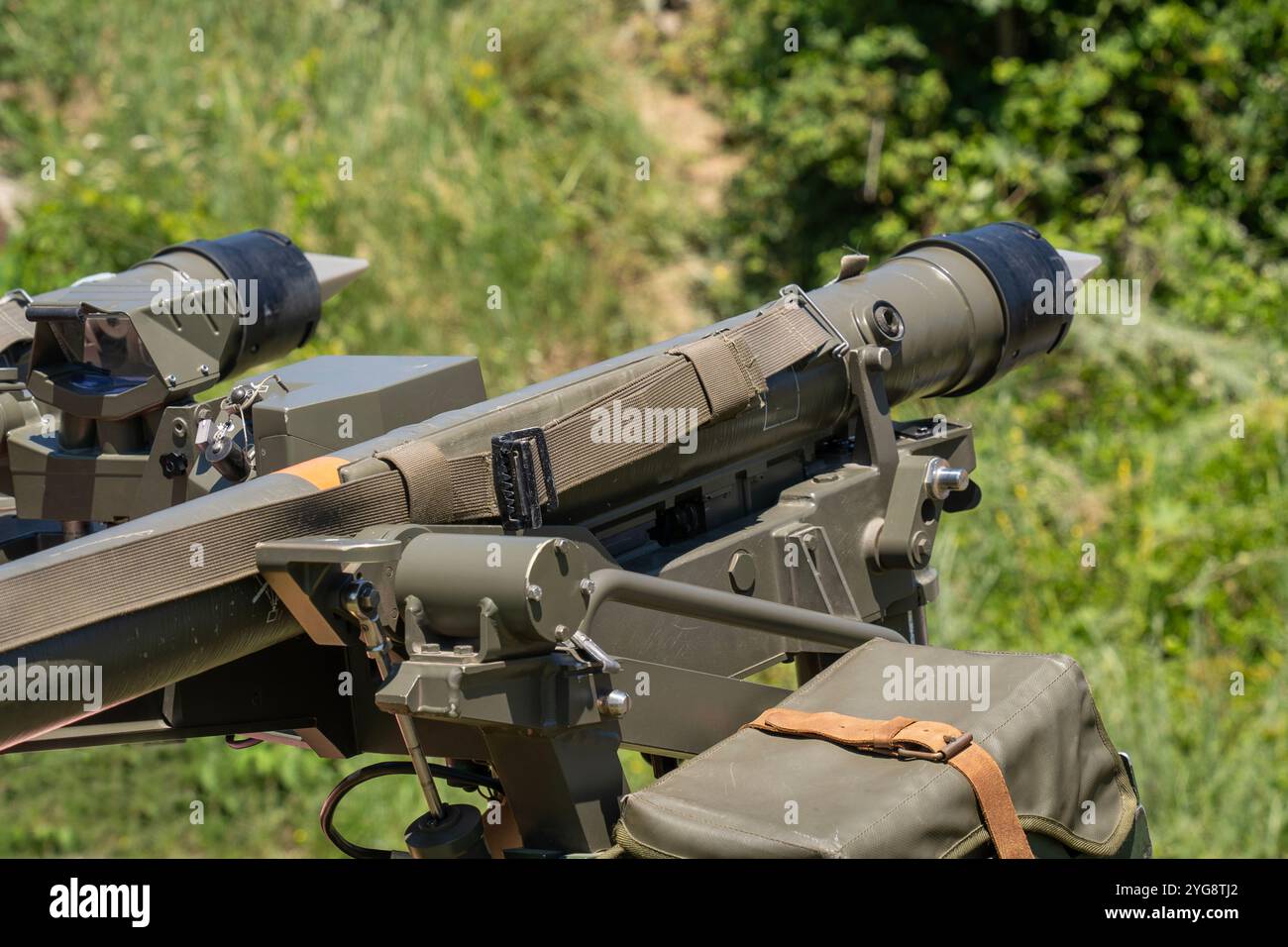 In Frankreich hergestellter Raketenabwehrraketen-Raketenabwehrwerfer Anti-Aérien Léger (MISTRAL). Stockfoto