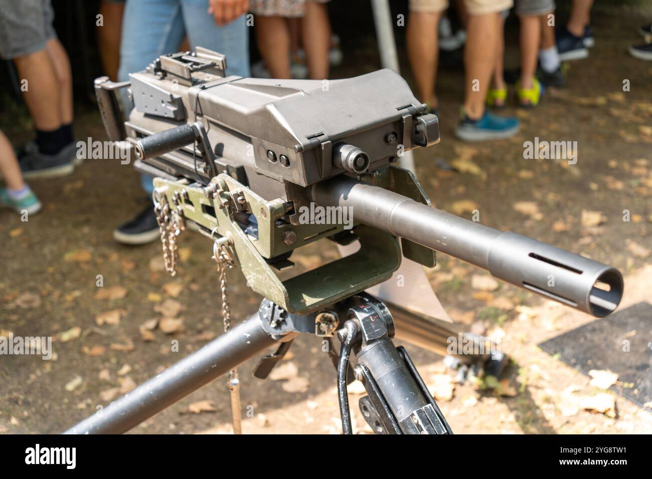 Automatischer Granatwerfer Mk 19 40 mm mit Gurtzuführung Stockfoto