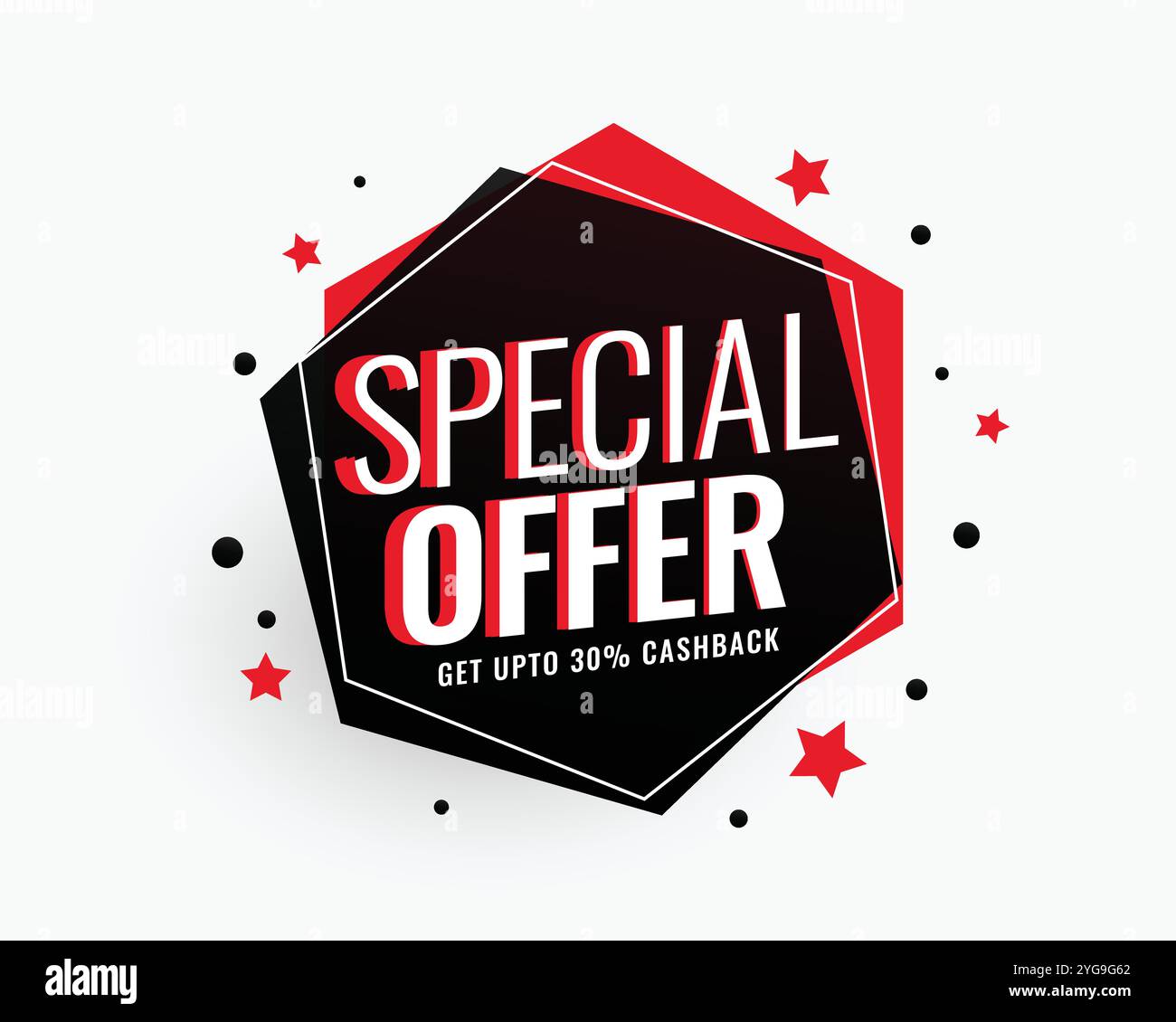 Angebot Verkauf Banner in sechseckige Form mit Sternen Stock Vektor