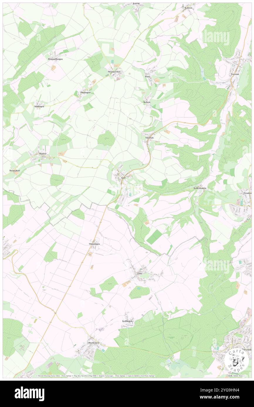 Kirf, DE, Deutschland, Rheinland-Pfalz, N 49 32' 59''', N 6 28' 59''', Karte, Kartenausgabe 2024. Erkunden Sie Cartascapes, eine Karte, die die vielfältigen Landschaften, Kulturen und Ökosysteme der Erde enthüllt. Reisen Sie durch Zeit und Raum und entdecken Sie die Verflechtungen der Vergangenheit, Gegenwart und Zukunft unseres Planeten. Stockfoto