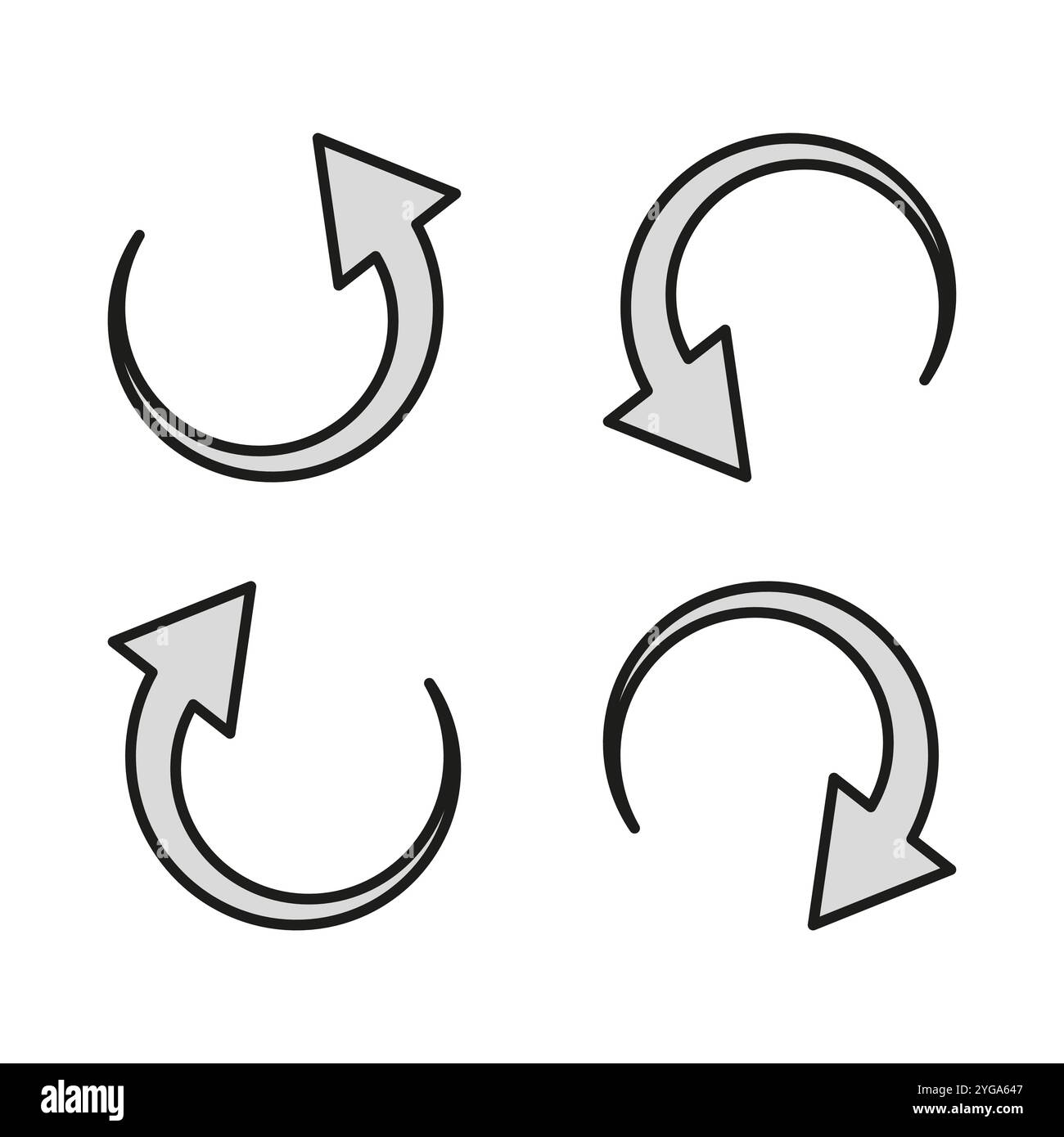 Pfeilsymbole für die Drehung. Kreisförmige Richtungssymbole. Grau und schwarz. Vektorpfeile. Stock Vektor