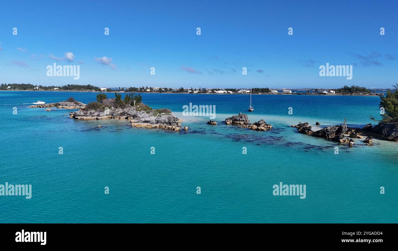 Diese Bilder wurden mit einem dji 4 Mini Pro während eines Bootstourns in der Elys Harbor Region von Hamilton Bermuda aufgenommen Stockfoto