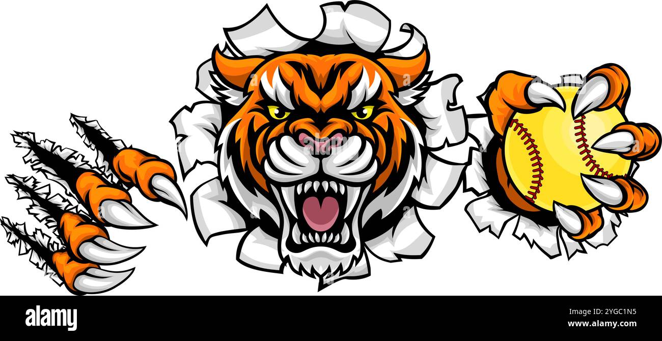 Maskottchen Des Tiger Softball Animal Sports Teams Stock Vektor