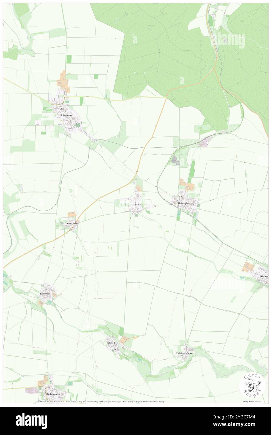 Thalebra, DE, Deutschland, Thüringen, N 51 18' 22''', N 10 47' 45''', Karte, Kartenausgabe 2024. Erkunden Sie Cartascapes, eine Karte, die die vielfältigen Landschaften, Kulturen und Ökosysteme der Erde enthüllt. Reisen Sie durch Zeit und Raum und entdecken Sie die Verflechtungen der Vergangenheit, Gegenwart und Zukunft unseres Planeten. Stockfoto