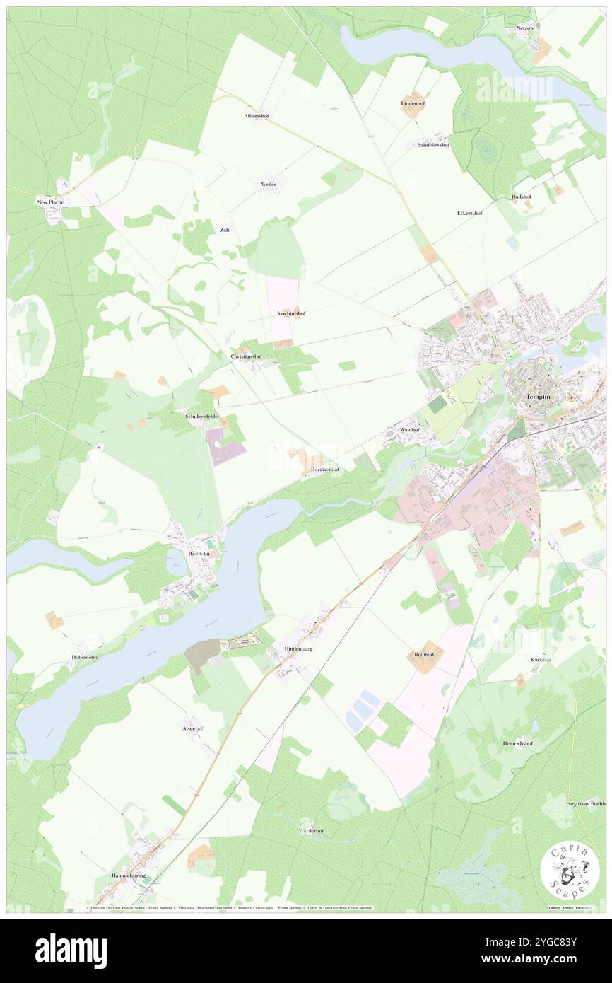 Dorettenhof, Deutschland, Brandenburg, N 53 6' 46''', N 13 27' 41''', Karte, Kartenausgabe 2024. Erkunden Sie Cartascapes, eine Karte, die die vielfältigen Landschaften, Kulturen und Ökosysteme der Erde enthüllt. Reisen Sie durch Zeit und Raum und entdecken Sie die Verflechtungen der Vergangenheit, Gegenwart und Zukunft unseres Planeten. Stockfoto