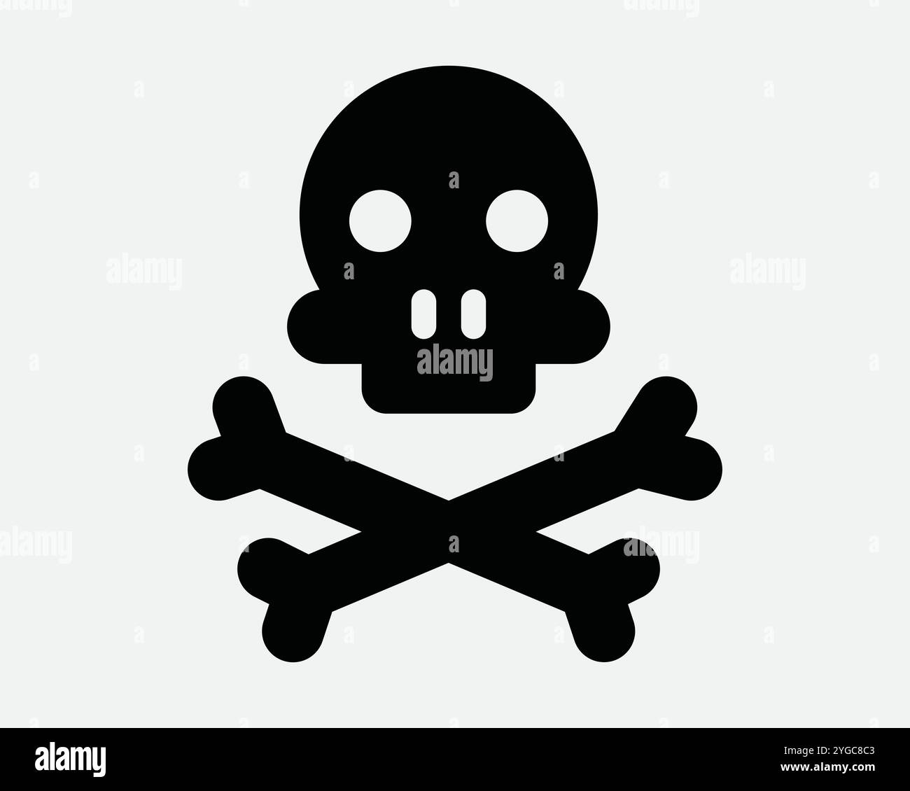 Tödlicher Tod Schädel Kreuz menschliche Knochen Pirate Dead Horror Crossbones Kopf Gesicht Halloween Giftgefahr Schild Symbol SVG Form Outline Schwarz weiß Vecto Stock Vektor