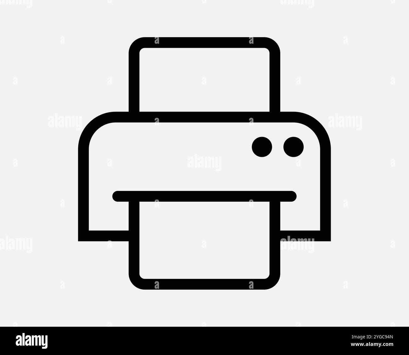 Drucker Drucken Fotokopiermaschine Kopierer Bürogeräte Gerät Papier Dokument Geschäftsdokument Drucken Seite Symbol Zeichen Linie Umriss Schwarz Weiß Vektor Form Stock Vektor