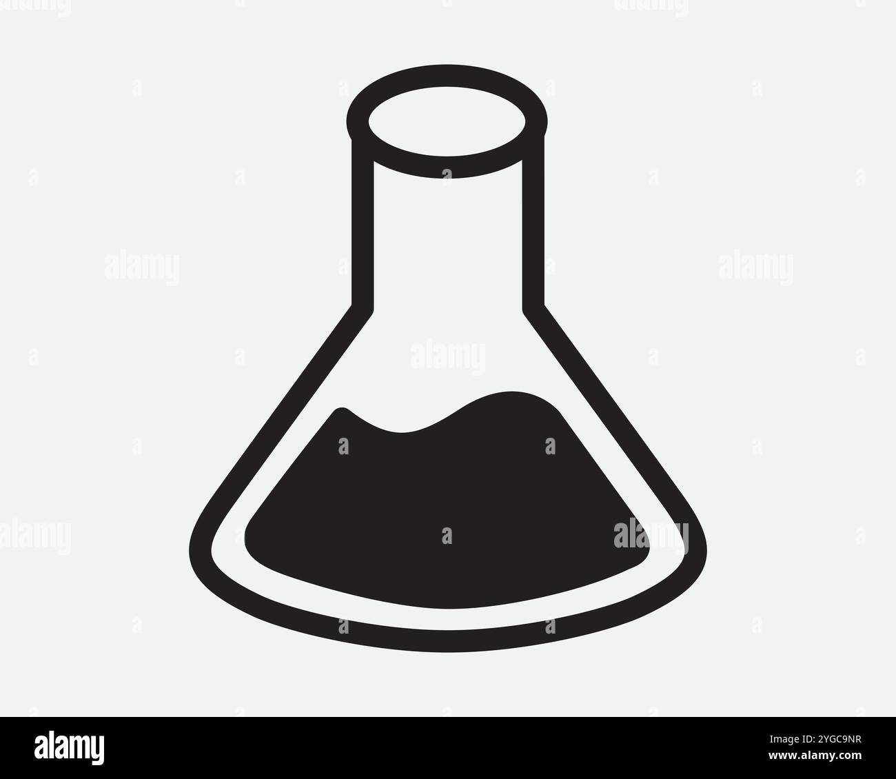 Labor Glasflasche Becher Chemie Biologie Wissenschaft Experiment Trank Flüssige Lösung Medizinische Röhre Test Icon Zeichen Form Linie Umriss Schwarz Weiß Vektor Stock Vektor