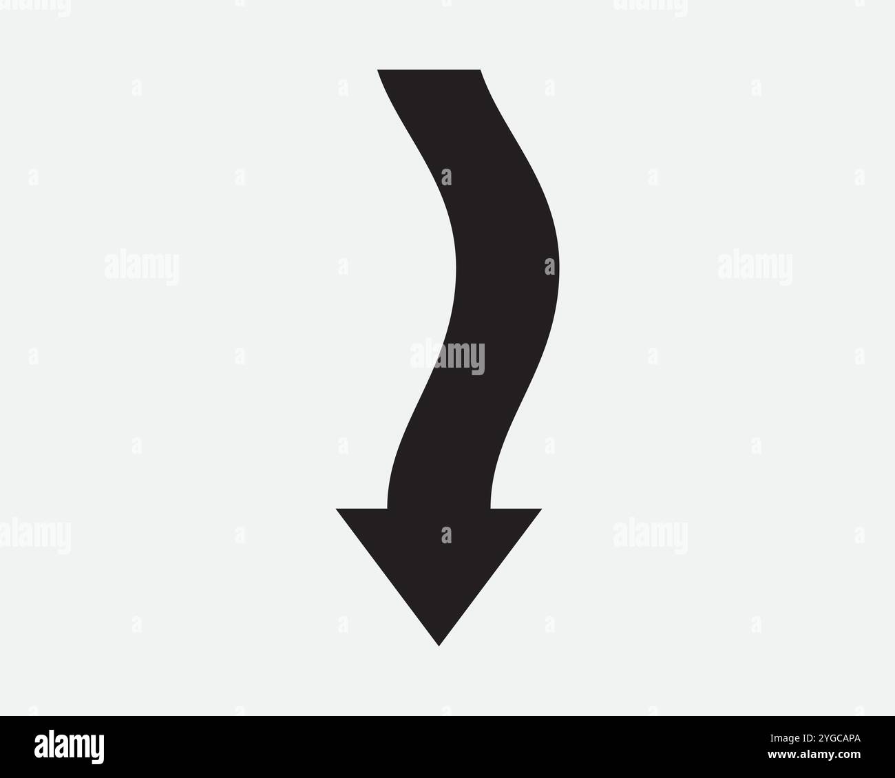 Welliger Pfeil Nach Unten Zeigt Nach Süden Unter Reverse Descent Rückwärts Kurvenfluss Abwärts Ziel Schwarz Weiß Vektorzeichen Symbol Form Umriss Stock Vektor
