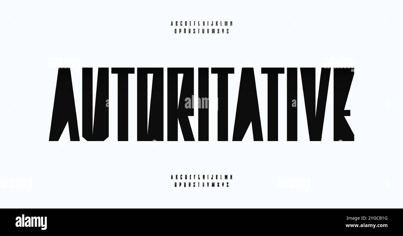 Unübersichtliches geometrisches Alphabet, kreative, schmale, fettgedruckte Buchstaben, starke, komprimierte Schriftart für kraftvolle Headline, klare Brading. Einprägsame Typografie Stock Vektor
