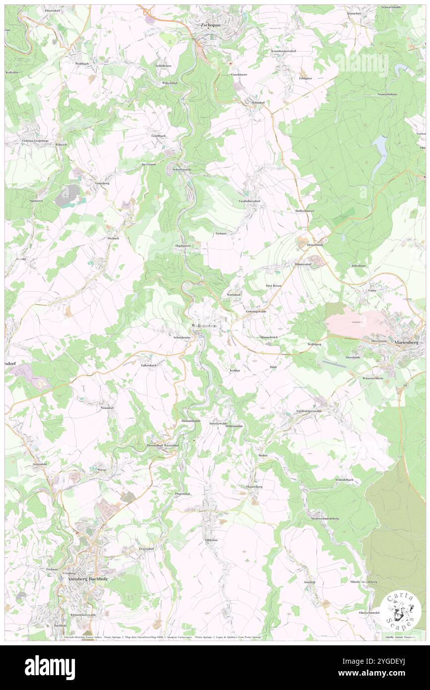 Wolkenstein, DE, Deutschland, Sachsen, N 50 38' 59''', N 13 4' 59''', Karte, Cartascapes Map veröffentlicht 2024. Erkunden Sie Cartascapes, eine Karte, die die vielfältigen Landschaften, Kulturen und Ökosysteme der Erde enthüllt. Reisen Sie durch Zeit und Raum und entdecken Sie die Verflechtungen der Vergangenheit, Gegenwart und Zukunft unseres Planeten. Stockfoto