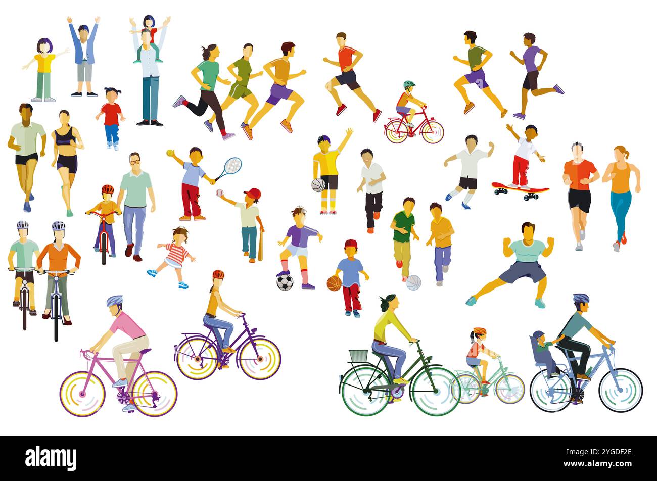 Gruppen von Sportlern mit Eltern und Kindern, Illustration Stockfoto