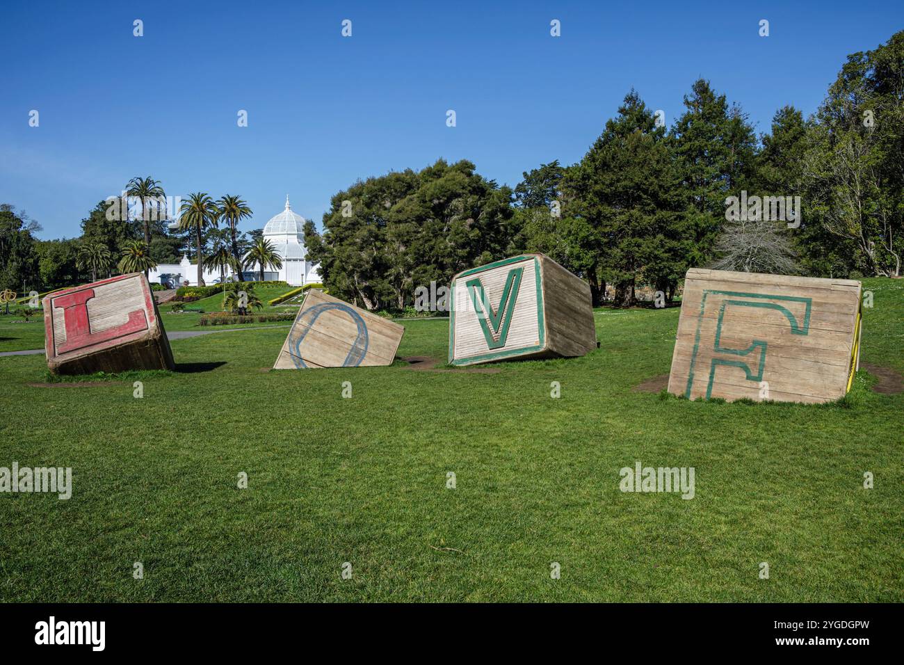 The Love Blocks oder „Remember When“-Skulptur, Golden Gate Park, San Francisco, Kalifornien, USA Stockfoto