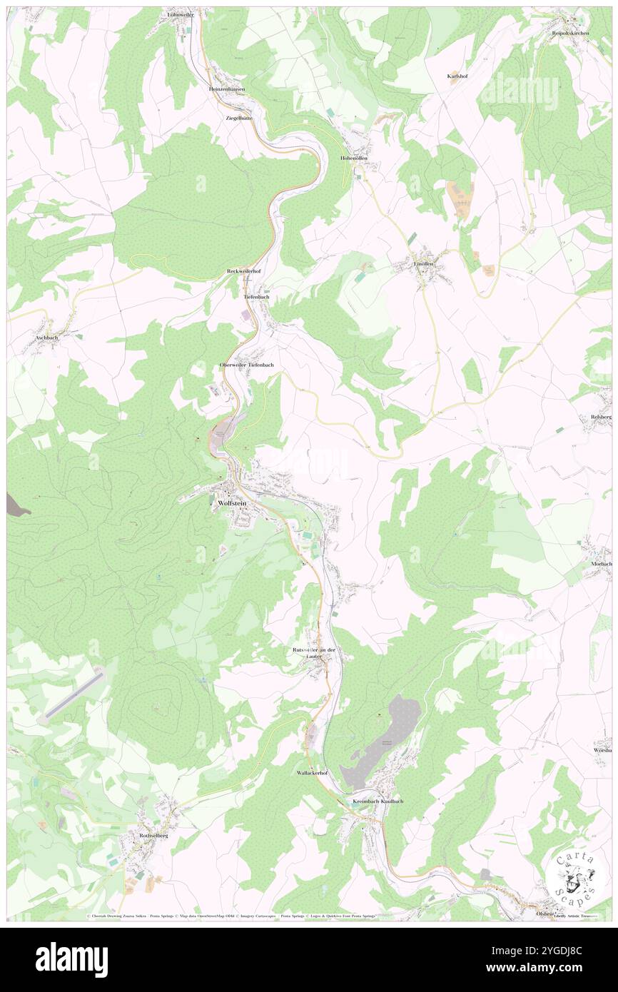 Wolfstein, Deutschland, Rheinland-Pfalz, N 49 35' 3''', N 7 36' 37''', Karte, Kartenausgabe 2024. Erkunden Sie Cartascapes, eine Karte, die die vielfältigen Landschaften, Kulturen und Ökosysteme der Erde enthüllt. Reisen Sie durch Zeit und Raum und entdecken Sie die Verflechtungen der Vergangenheit, Gegenwart und Zukunft unseres Planeten. Stockfoto