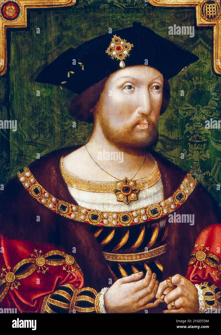 Heinrich VIII. (1491–1547), König von England (1509–1547), Portraitgemälde in Öl auf Tafel um 1520 Stockfoto