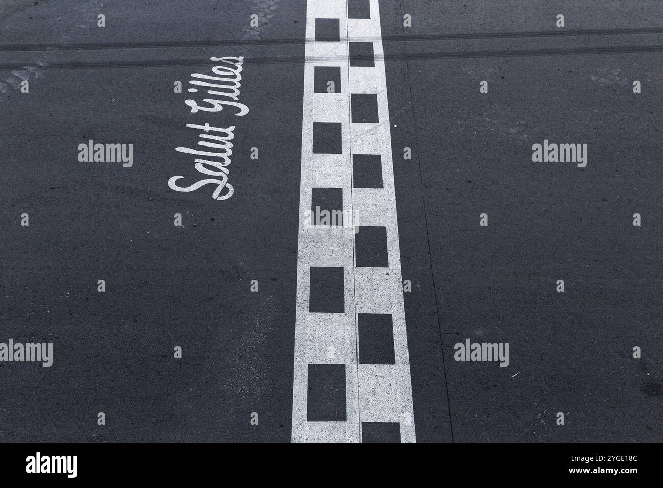 Spurmarkierungen, Ziellinie, F1 Grand Prix Racetrack, Montreal, Provinz Quebec, Kanada, Nordamerika Stockfoto