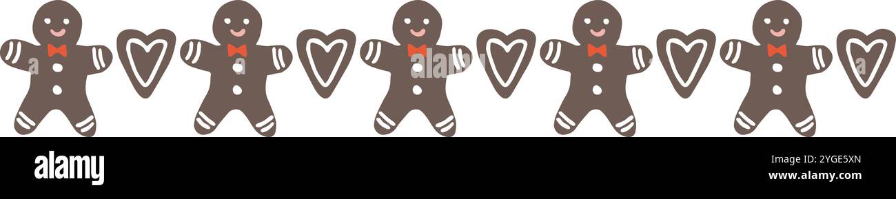 Dekor Für Lebkuchen Und Kekse. Dekoratives Weihnachtsbanner. Lebkuchenmann, Herzen mit Zuckerguss isoliert auf weißem Hintergrund. Festlich Stock Vektor