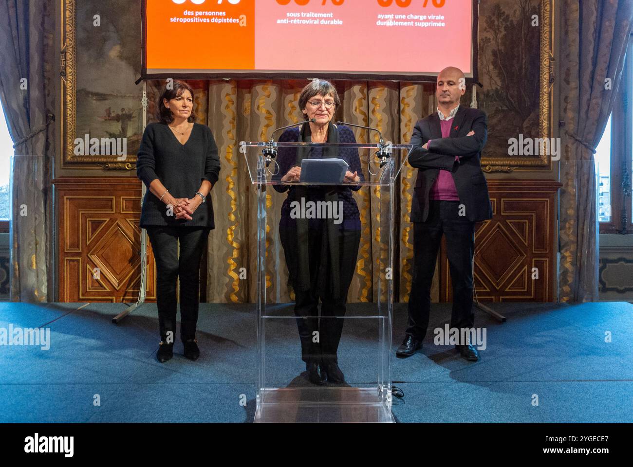 Paris, Frankreich, Pariser Bürgermeister, AIDS-Konferenz, Anne Hidalgo, 'vers Paris sans Sida' Event to End AIDS Epidemic, (France Lert), 2016 Stockfoto