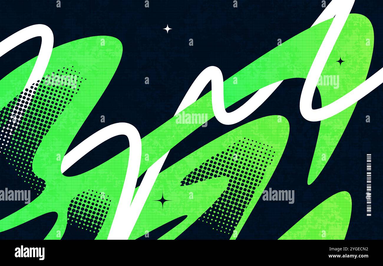 Abstrakter kreativer Hintergrund mit welligen Linien, Halbtönen und Textureffekten im Farbstil Schwarz, Grün und weiß Stock Vektor