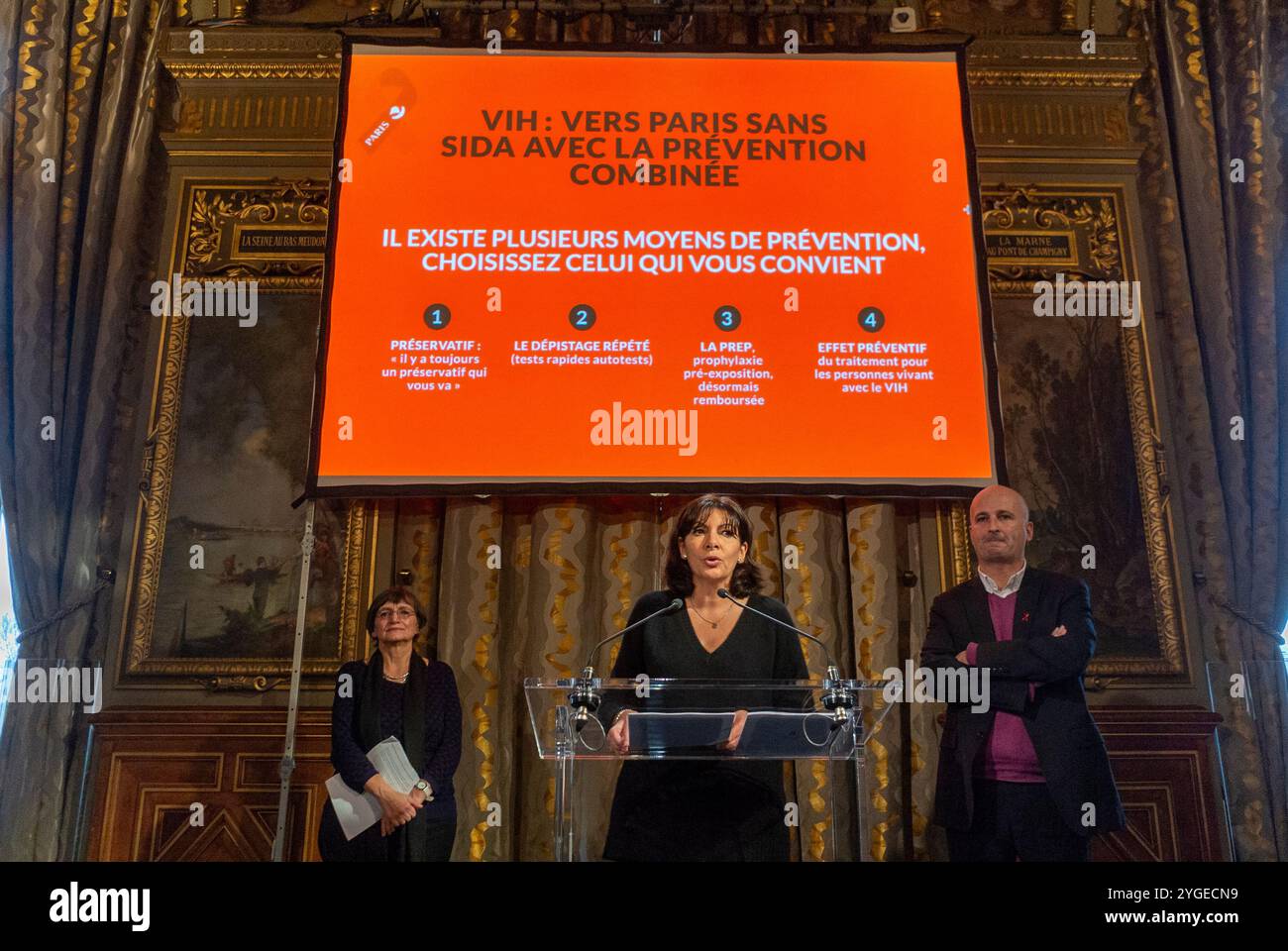 Paris, Frankreich, Pariser Bürgermeister, AIDS-Konferenz, Anne Hidalgo, 'Vers Paris sans Sida' Veranstaltung zur Beendigung der AIDS-Epidemie, 2016 Stockfoto