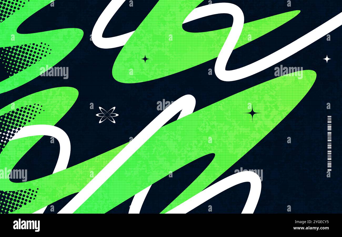 Abstrakter kreativer Hintergrund mit welligen Linien, Halbtönen und Textureffekten im Farbstil Schwarz, Grün und weiß Stock Vektor