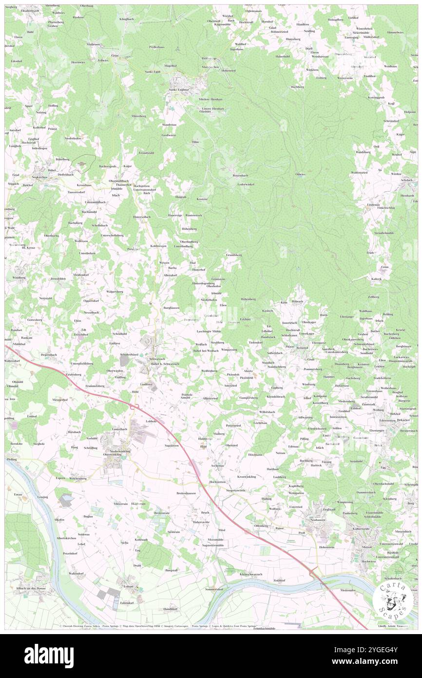 Schwarzach, DE, Deutschland, Bayern, N 48 50' 35''', N 12 50' 49''', Karte, Cartascapes Map veröffentlicht 2024. Erkunden Sie Cartascapes, eine Karte, die die vielfältigen Landschaften, Kulturen und Ökosysteme der Erde enthüllt. Reisen Sie durch Zeit und Raum und entdecken Sie die Verflechtungen der Vergangenheit, Gegenwart und Zukunft unseres Planeten. Stockfoto